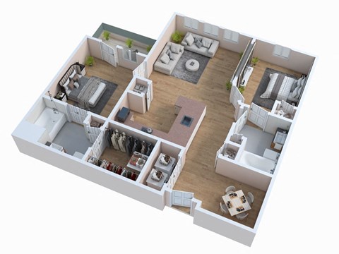 Floor plan for 2 beds, 2 baths, 1024 sqft